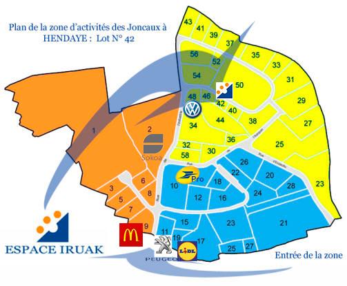 Plan de la zone d’activités  des joncaux à Hendaye